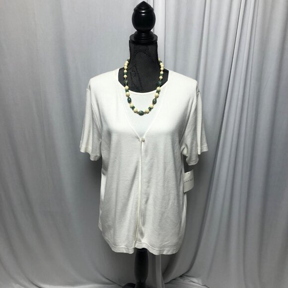 Croft and Barrow Stretch Knit Top Womens Size Large White Two Piece Look NEW - Picture 1 of 6